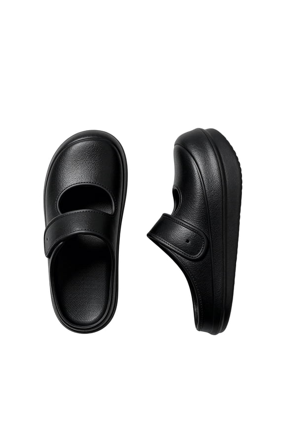 Waterproof Eva Mules, Indoor Outdoor Clogs, Mary Jane Platform Mules, Women's Mary Jane Platform Mules, Closed-Toe Eva Clogs, Adjustable Strap Casual Shoes for Indoor & Outdoor, Black 7.5