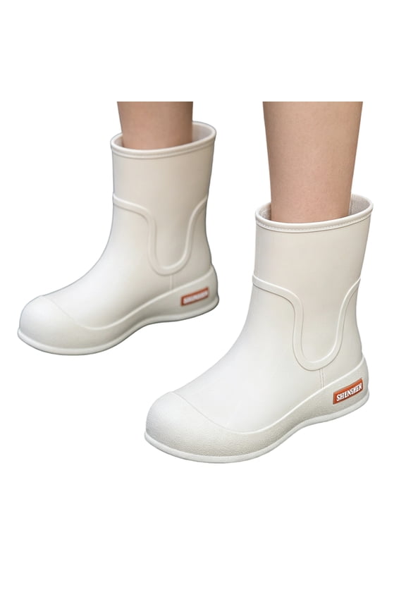 Waterproof Rain Boots, Waterproof Solid Mid Calf Rain Boots Casual Outdoor Gardening, Slip Resistant Rubber Footwear Holiday Travel Wearing, Lightweight Comfortable Car Wash Shoes, White 6