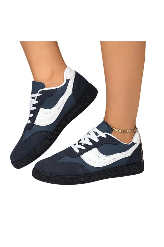Wave Stripe Sneakers, Low Top Lifestyle Shoes, Women's Casual Wave Stripe Sneakers Retro Low Top Lifestyle Shoes Comfortable Faux Leather Walking Flats Athletic Sports Trainers, Blue 8