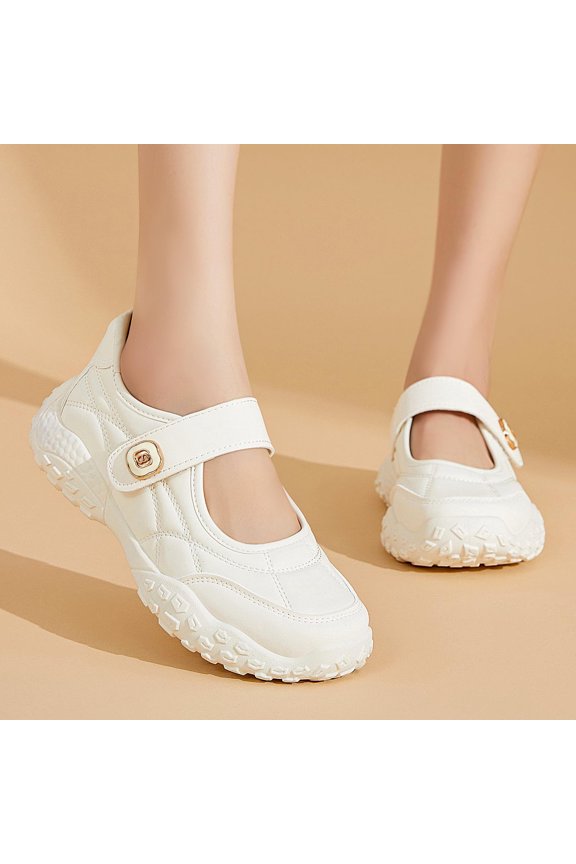 Widestep Shoes for Women, Mary Jane Sneakers for Women, Lightweight Mary Jane Sneakers, Women's Mary Jane Walking Shoes - Adjustable Strap Non-Slip Casual Comfort Shoes, White 5.5