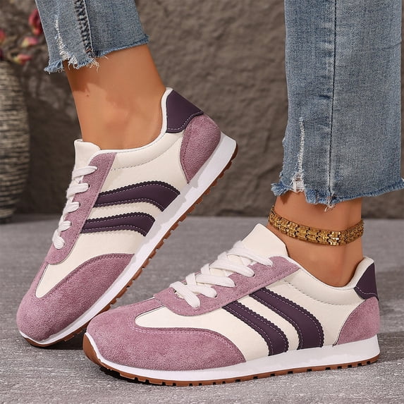 HTHLVMD Women Lace-Up Casual Shoes, Comfortable Everyday Footwear, Women's 2026 Thick Sole Fashion Sneakers Breathable Comfortable Walking Shoes Non-Slip Rubber Sole All Seasons, Purple 8.5
