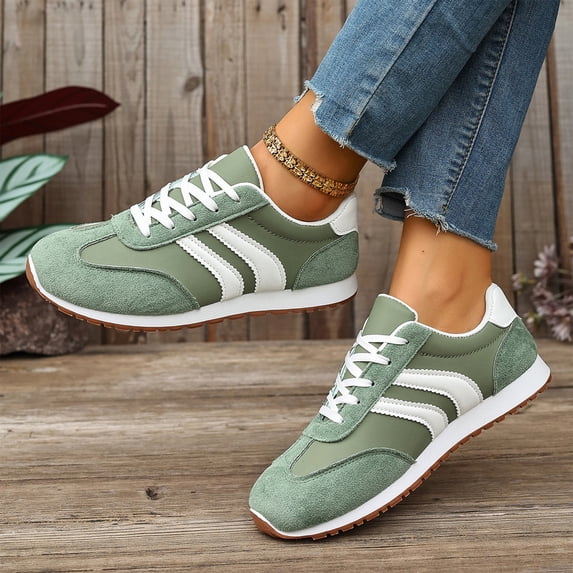 HTHLVMD Women Lace-Up Casual Shoes, Comfortable Everyday Footwear, Women's 2026 Thick Sole Fashion Sneakers Breathable Comfortable Walking Shoes Non-Slip Rubber Sole All Seasons, Green 6