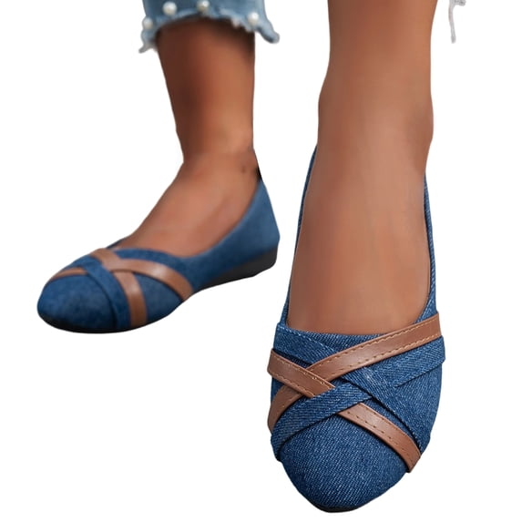 HTHLVMD Women's Casual Denim Flats, Comfortable Slip-On Denim Shoes, Women's Orthopedic Shoes Are Comfortable and Breathable Combining The Lightweight Feel of Casual Shoes, Dark Blue 9