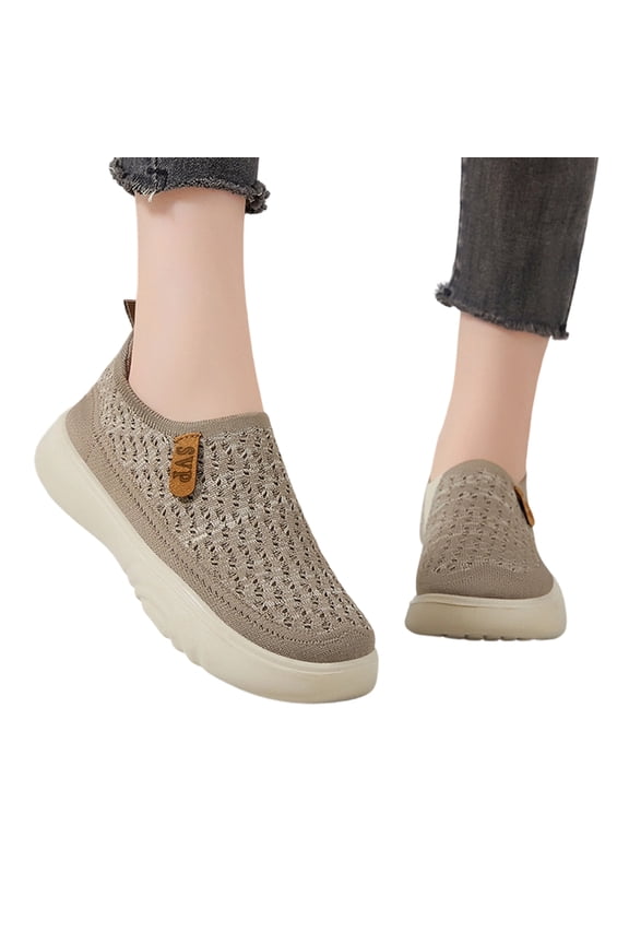 Women's Casual Slip-On Loafers, Women's Comfortable Mesh Breathable Slip-On Shoes Sneakers, Anti-Slip Thick Sole Flat Shoes for Travel & Walking, Casual Loafers, Coffee 8