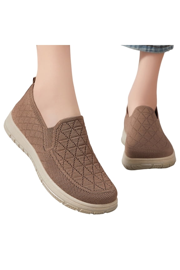 Women's Casual Slip-On Shoes, Comfortable Knit Loafers, Womens Walking Tennis Sneakers Lightweight Breathable Flat Shoes Casual Soft Sole Comfortable Sports Shoes, Coffee 5.5