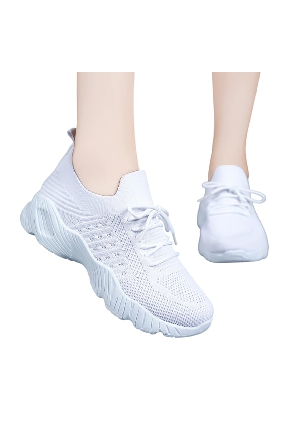 Women's Casual Sport Sneakers, Breathable Mesh Running Shoes, Tennis Shoes Womens Walking Running Comfort Light Weight Mesh Non Slip Fashion Casual Athletic Gym Slip On Sneakers, White 5