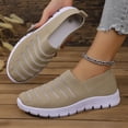 thumbnail image 1 of HTHLVMD Women's Striped Knit Sneakers, Slip-On Comfort Shoes, Womens Slip On Walking Shoes Comfort Lightweight Breathable Non-Slip Mesh Casual Tennis Shoes Sneakers for Gym Travel Work, Khaki 5.5, 1 of 5