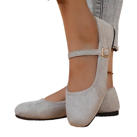 HTHLVMD Women's Suede Comfort Flats, Adjustable Strap Dress Shoes, Retro-Inspired Casual Shoes, Flats for Women Comfortable Square Toe Slip On Flats Soft Work Flats Retro Mary Jane Flats, Gray 5.5