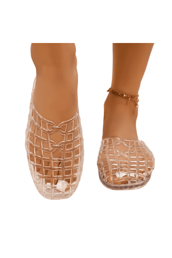 Woven Jelly Mules Women, Hollow Out Slides, Women's Jelly Slide Sandals - Clear Mesh Hollow Slip On Closed Toe Slippers - Lightweight Casual No Slip Flat Sandals, Clear 8