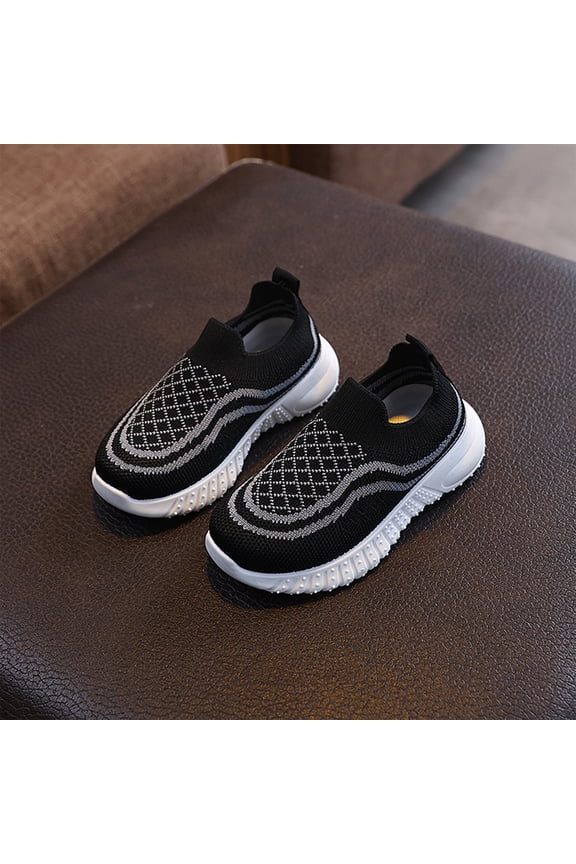 Woven Mesh Slip On Sneakers, Breathable Sock Running Shoes, Toddler Kid's Woven Mesh Slip On Sneakers Breathable Wave Stripe Sock Running Shoes Casual Lightweight Athletic Trainers, Black 5C