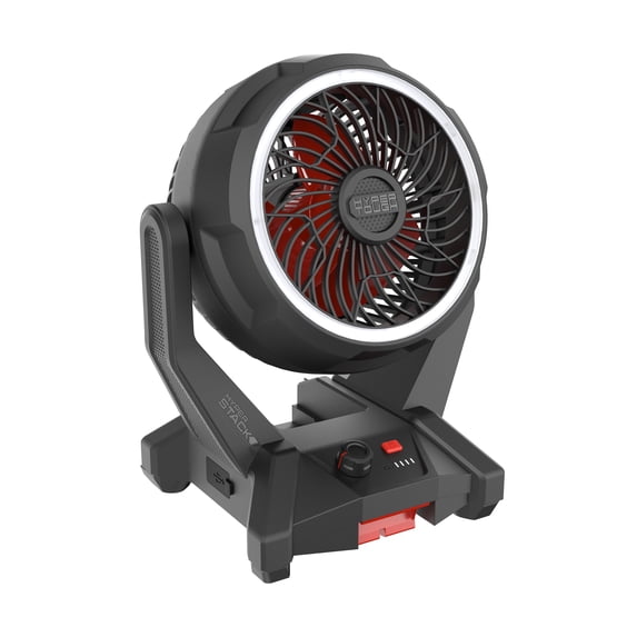 Hyper Tough Hyper Stack Dual-Power Jobsite Fan with Ring Light, Cordless or AC Powered, Adjustable Head, Black