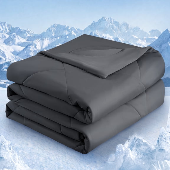 HTIC Cooling Queen Comforter – Ice-Cold Double-Sided Quilted Blanket, Breathable Lightweight Bedding for Hot Sleepers (Dark Gray)