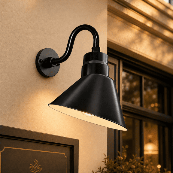 HTM Lighting Solutions Angled 10" Black Shade with 10" Black Gooseneck Arm