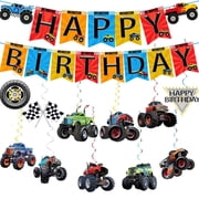 HTM Party monster truck birthday party decoration set including happy bitrhday banner 11 set monster truck hanging swirls
