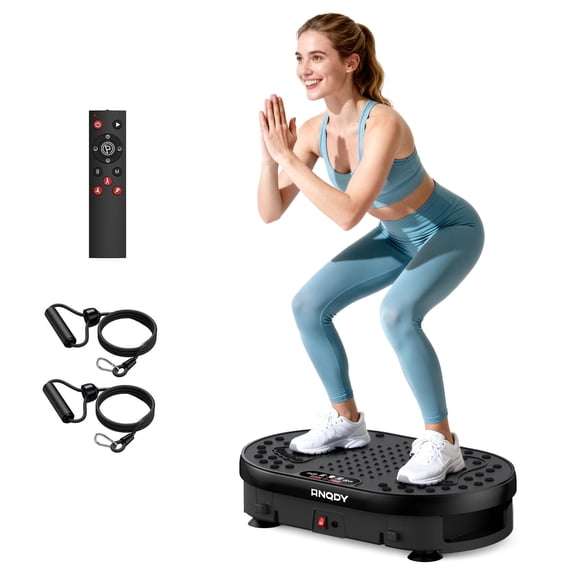 Anqdy Vibration Plate Exercise Machine for Home Fitness & Whole Body Workout, 350 Lbs Capacity with 2 Loops & Remote Control