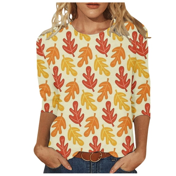 HTNBO 3/4 Sleeve Shirts for Women Casual Round Neck Tops Women's Winter Trends