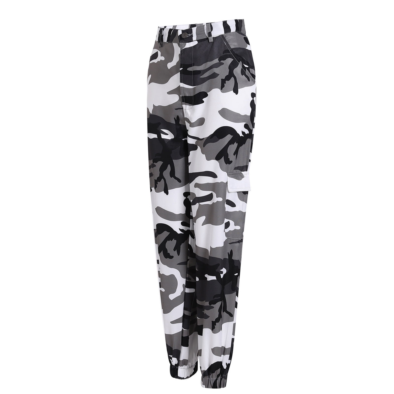 HTNBO Camouflage Sweatpants for Women Straight Leg Long Camo Pants Gray