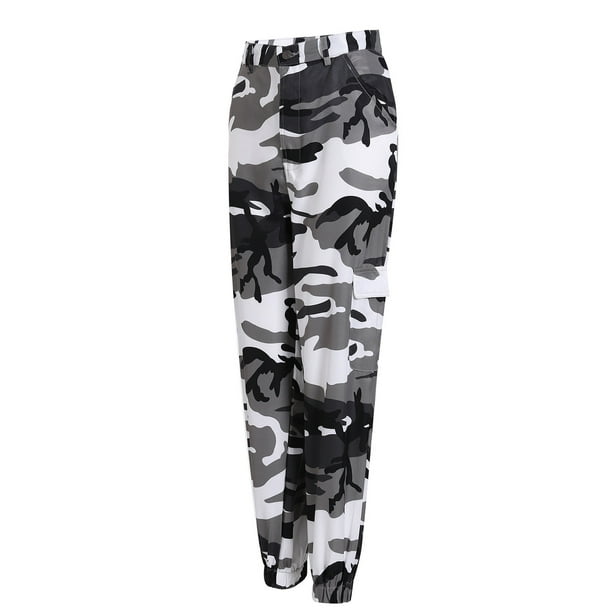 HTNBO Camouflage Sweatpants for Women Straight Leg Long Camo Pants Gray ...