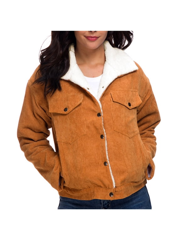 Corduroy Sherpa Jacket Women - Trendy Western Fleece Lined Coats Winter Warm Button Down Casual Shackets