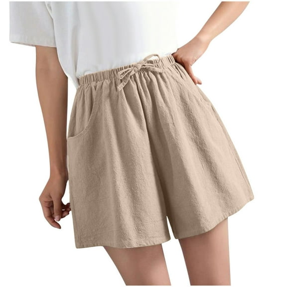 HTNBO Cotton Linen Shorts for Women Trendy Casual High Waist Drawstring Short Pants Summer Loose Comfy
