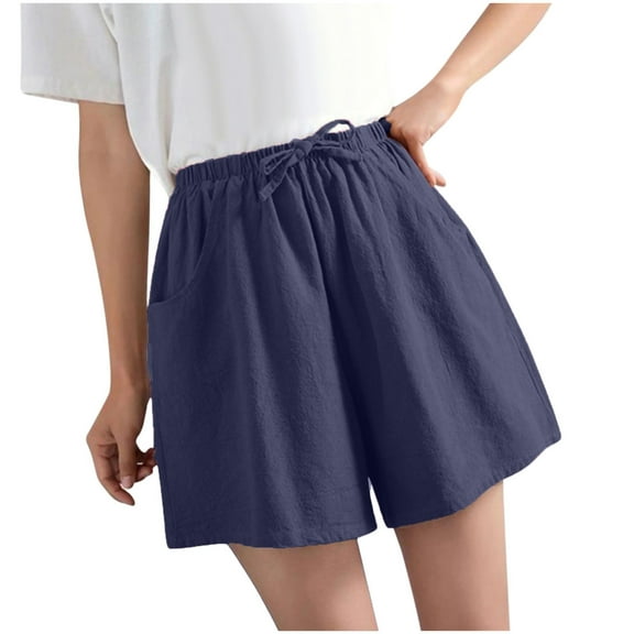 HTNBO Cotton Linen Shorts for Women Trendy Casual High Waist Drawstring Short Pants Summer Loose Comfy
