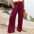 thumbnail image 1 of HTNBO Cotton Linen Wide Leg Pants for Women Casual Solid Loose Elastic Waist Palazzo Pants with Pockets, 1 of 5