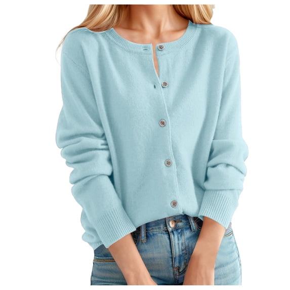 HTNBO Cropped Sweaters for Women Knitted Lightweight Sweaters Button Up Sweaters Cable Knit Open Front Cardigan