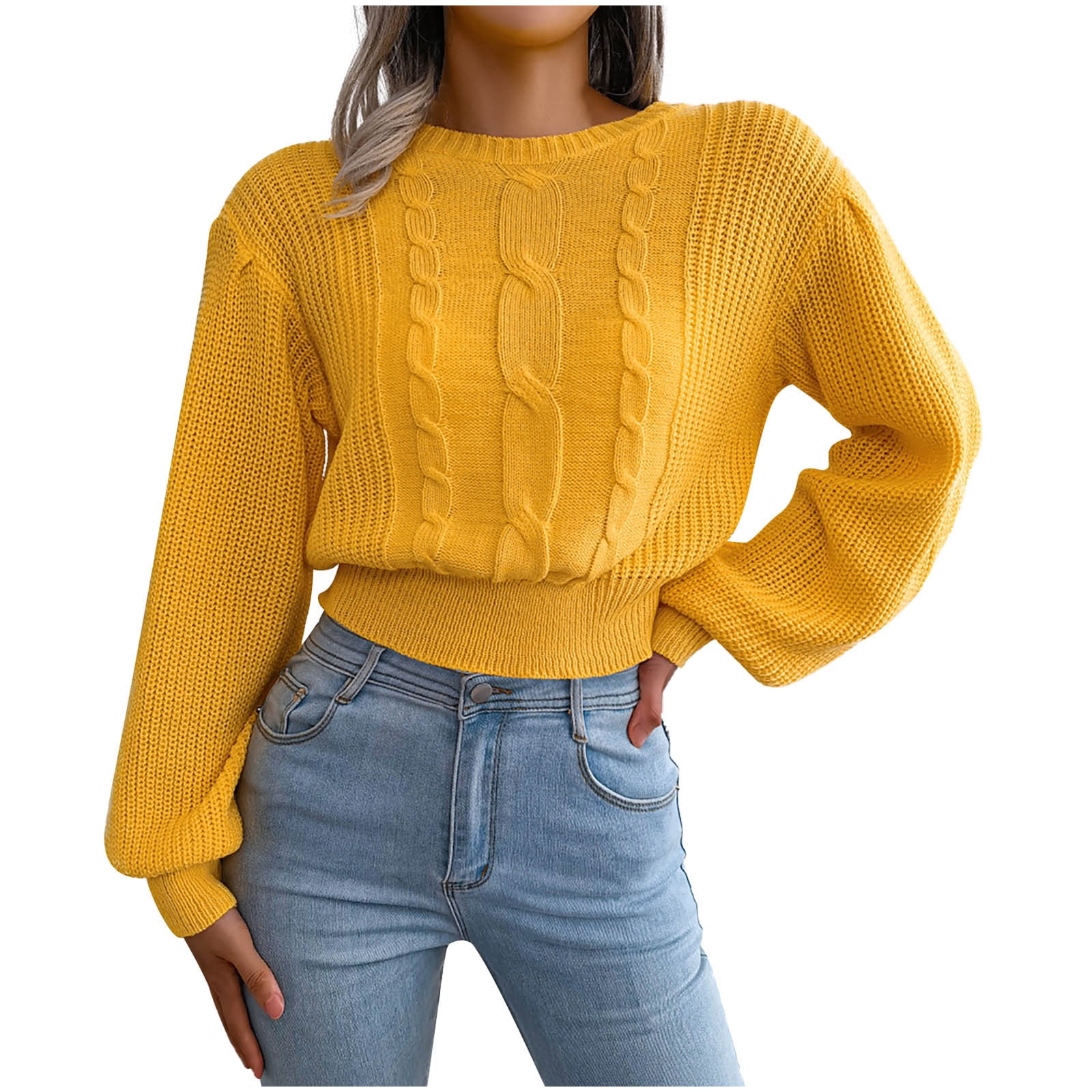 HTNBO Cute Cropped Sweaters for Juniors Casual Fall Chunky Printed