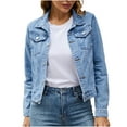 thumbnail image 1 of HTNBO Denim Jacket for Women Oversized Long Sleeve Cropped Jean Jacket Lightweight Short Trucker Jean Jackets Denim Coat, 1 of 5