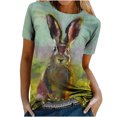 thumbnail image 1 of HTNBO Easter Day T Shirts for Women Funny Casual Summer Rabbit Printed Graphic Short Sleeve Tees Green XXL, 1 of 8