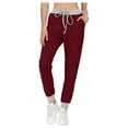 thumbnail image 1 of HTNBO Fall Pants for Women Casual Jogging With Drawstring Pockets Soft Trousers Sport Cargo, 1 of 7