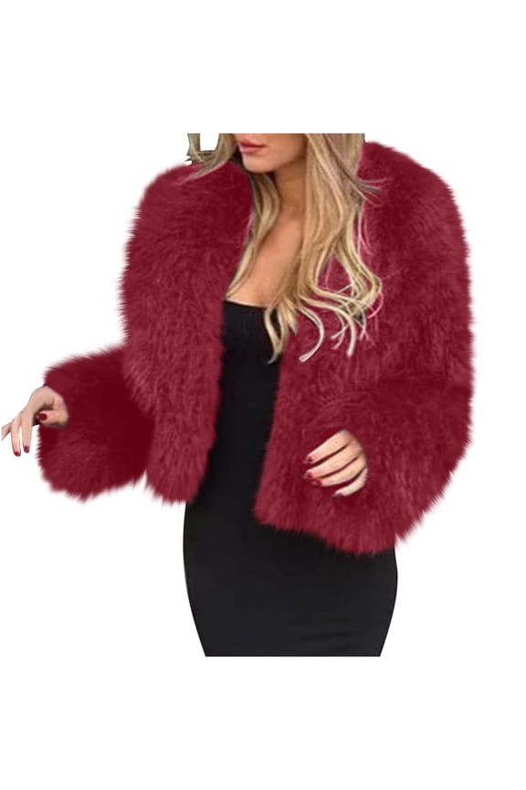 Faux Fur Jacket Women Soft Open Front Lapel Furry Winter Coats Long Sleeve Fluffy Cropped Fleece Jackets Shaggy Coats