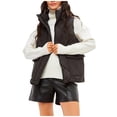 thumbnail image 1 of HTNBO Faux Leather Puffer Vest for Women Sleeveless Winter Padded Jacket Casual Zip up Stand Collar Puffy Vests, 1 of 7