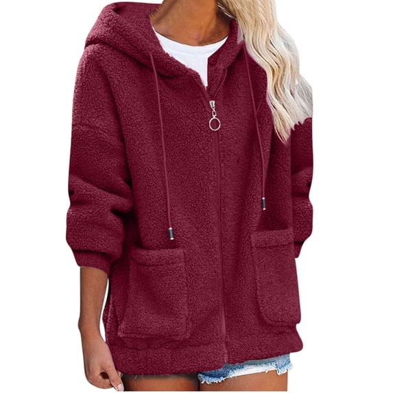 HTNBO Fleece Hoodies for Women Winter Warm Zipper Outwear Hooded Sweatshirts with Two Pockets Front