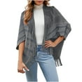 thumbnail image 1 of HTNBO Fringe Cape Coat for Women 3/4 Length Sleeve Cardigan Knit Poncho Stylish Striped Tassel Shawl Crochet, 1 of 7