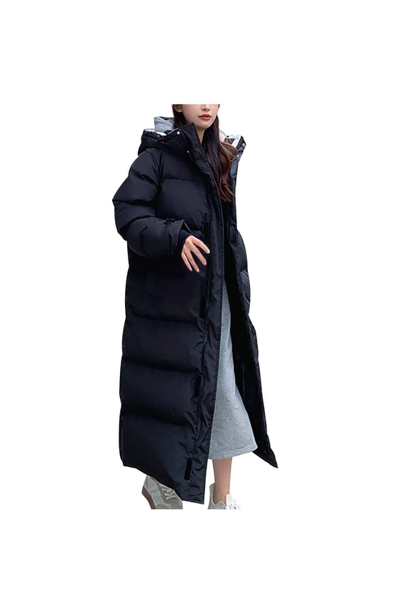 Full Length Down Jackets for Women Long Puffer Jackets Winter Down Coats Long Sleeves Quilted Hooded Warm Parka