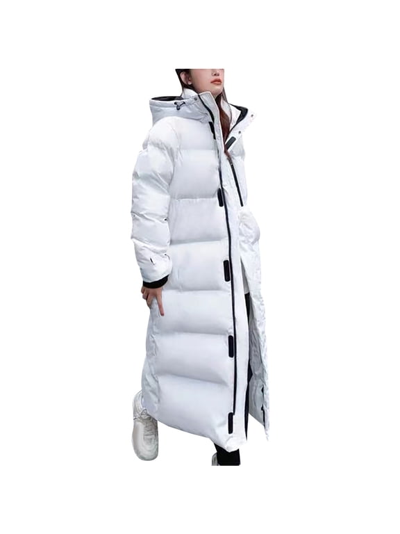 Full Length Down Jackets for Women Long Puffer Jackets Winter Down Coats Long Sleeves Quilted Hooded Warm Parka