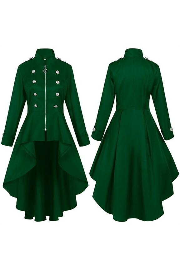 Gothic Steampunk Trench Coat for Women Medieval Tuxedo Ruffle Hem Trench Jacket Classic Halloween Costume