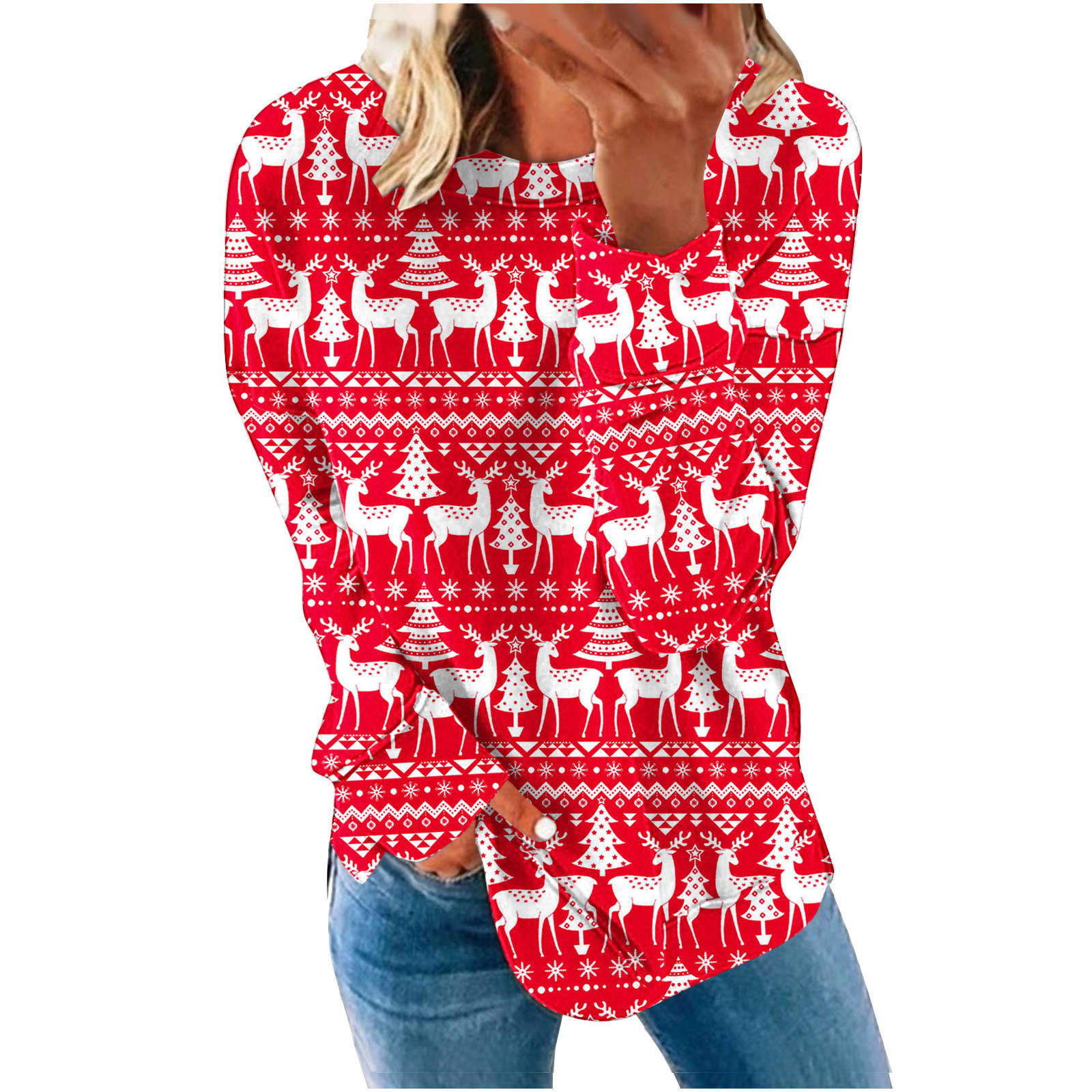 HTNBO Graphic Sweatshirts for Women Christmas Crew Neck Long Sleeve Loose Pullover Time and