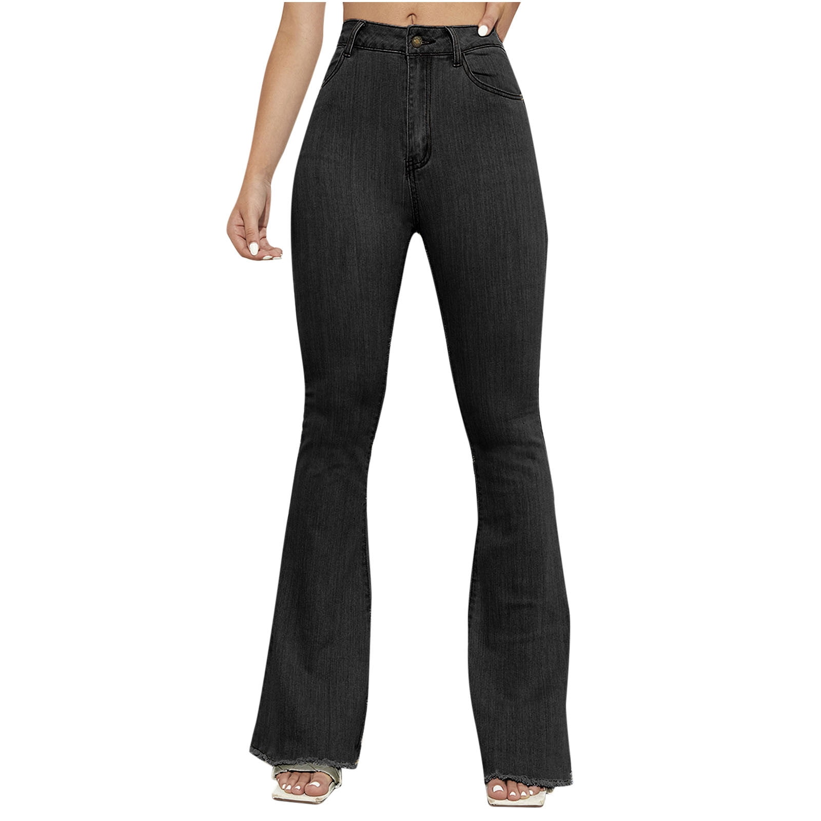 HTNBO High Waist Flare Jeans for Women Casual Wide Leg Bell Bottom
