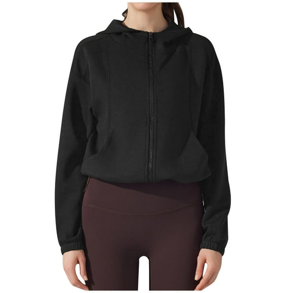 HTNBO Hooded Workout Jacket for Women Zip Up Athletic Running Sweatshirt with Pockets
