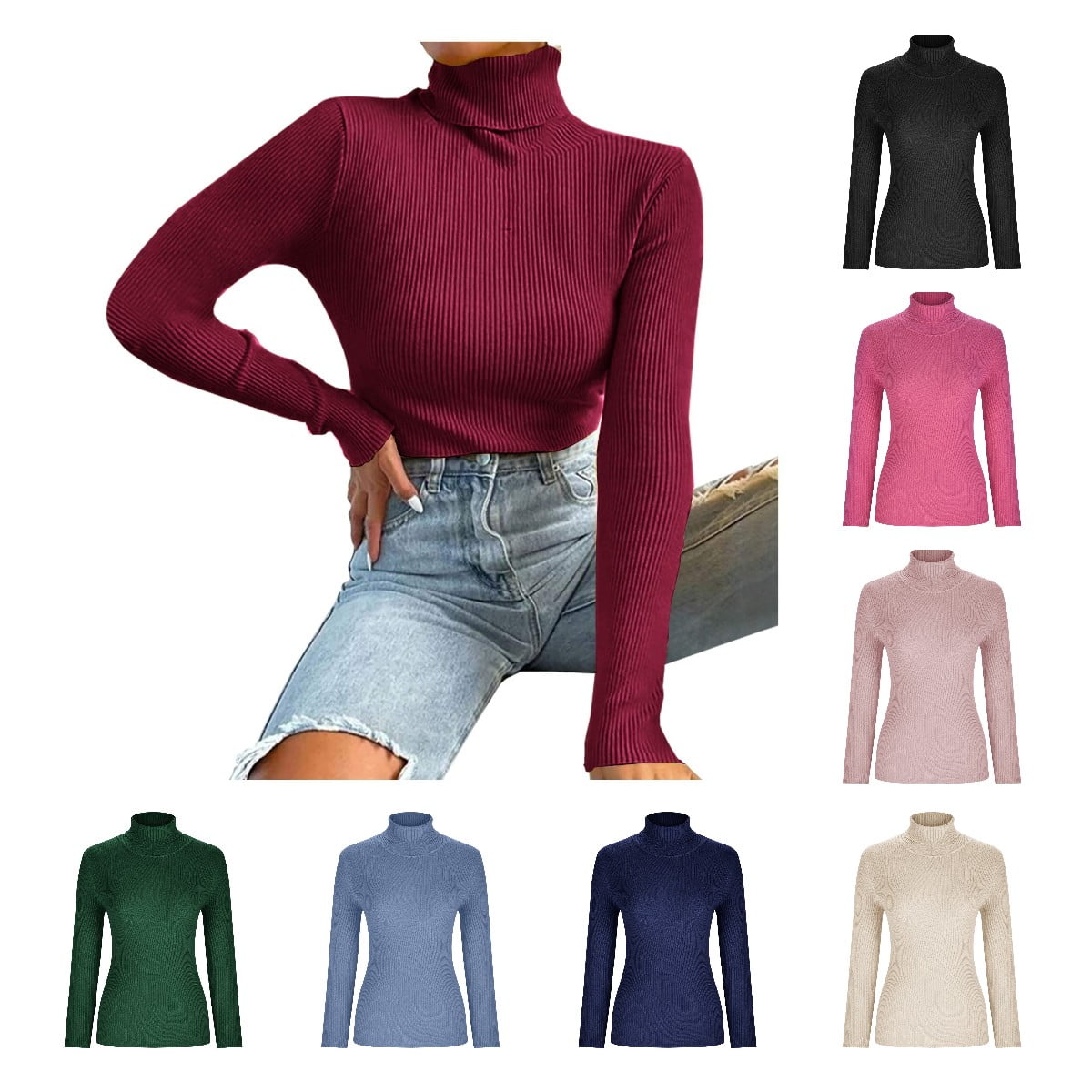 HTNBO Juniors Long Sleeve Turtleneck Sweaters 2024 Spring Fall Winter Women Casual Elegant Slim Fit Tunic Sweater Walmart Business Supplies