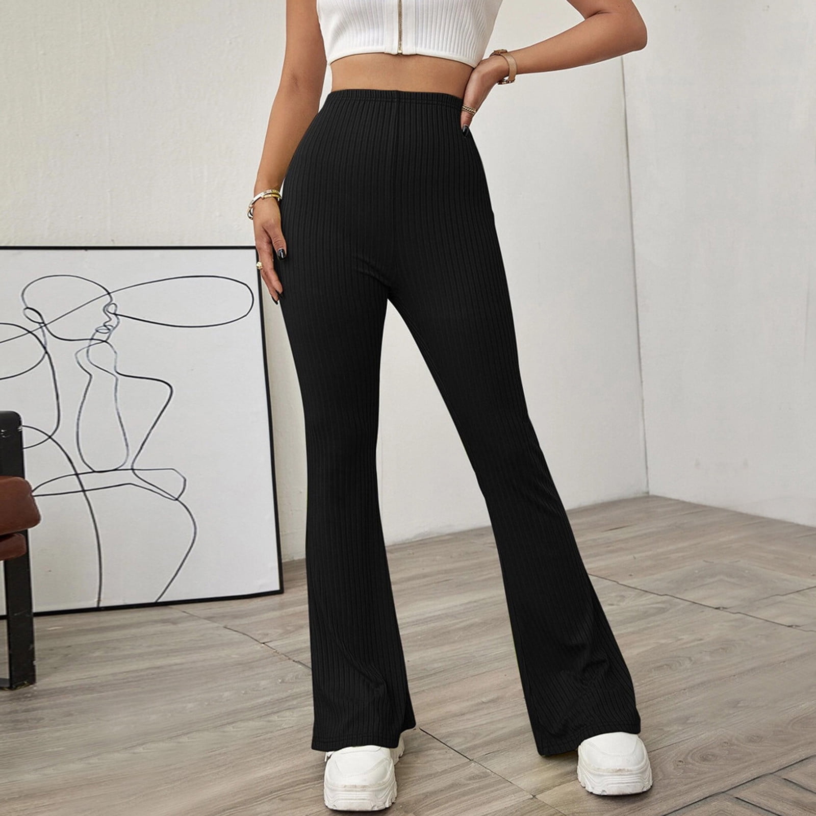 High Waist Knitted Flared Pants For Women Elegant White And Black Hollow  Out Long Flared Trousers Women With Casual Hiver Style 211006 From Kong01,  $18.42