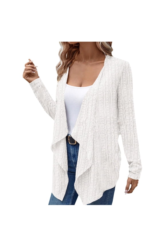 Lightweight Spring Cardigan For Women Mid Sleeve Coat Boho Oversized Open Front Jacquard Weave Cardigan