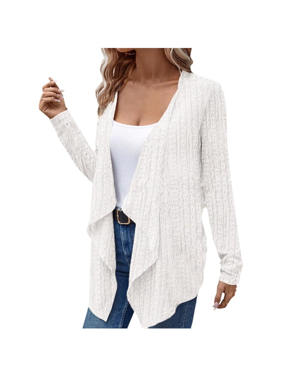 Lightweight Spring Cardigan For Women Mid Sleeve Coat Boho Oversized Open Front Jacquard Weave Cardigan