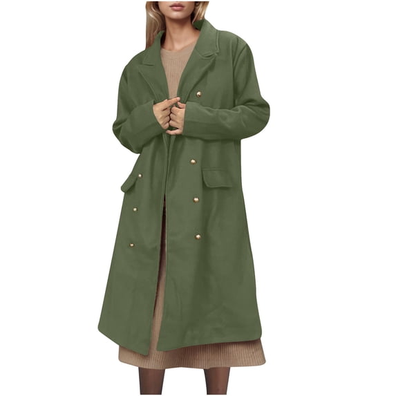HTNBO Long Blazer Coat for Women Double Breasted Lapel Long Sleeve Trench Coat Business Overcoat with Pocket