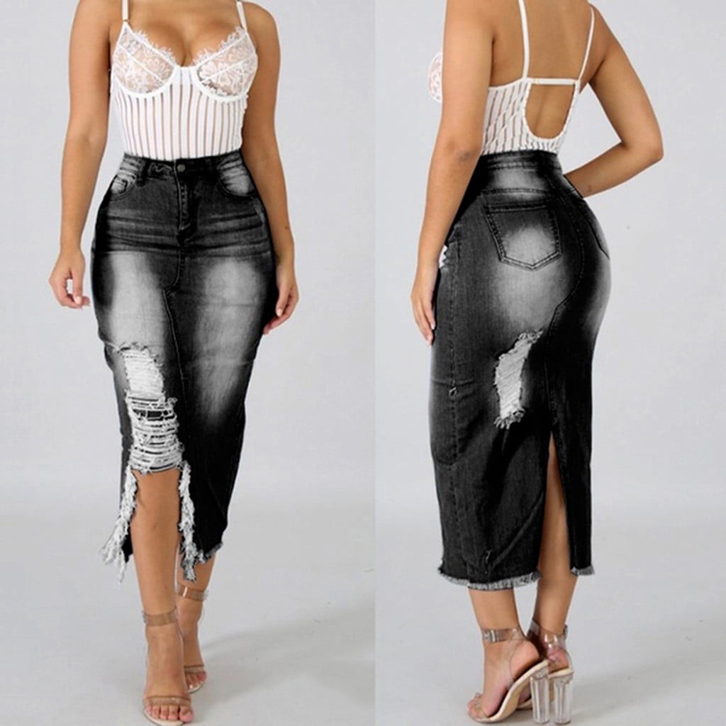Distressed denim skirt plus size online