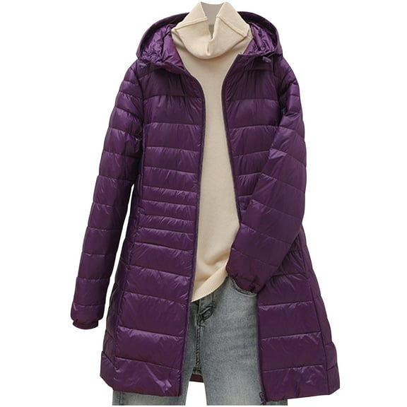 HTNBO Long Puffer Coat Women Winter Packable Down Jacket Hooded Plus Size Ultralight Long Down Coats Warm Parka Outwear