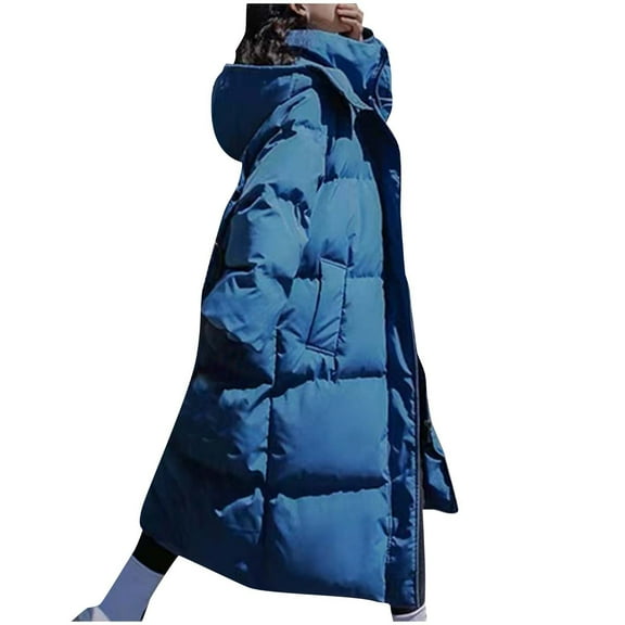 HTNBO Long Puffer Coat for Women Thickened Winter Maxi Quilted Down Jacket Casual Loose Hooded Padded Coat