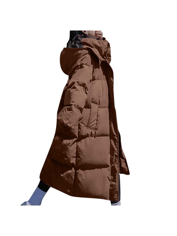 Long Puffer Coat for Women Thickened Winter Maxi Quilted Down Jacket Casual Loose Hooded Padded Coat